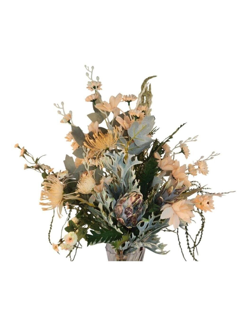 Silk Floral Arrangement Peach Beige Neutral Faux Bouquet 10 Stems Artificial Flo